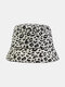 Women Cotton Leopard Pattern Print Fashion All-match Sunscreen Bucket Hat - White