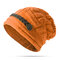 Knit Crochet Buttons Strap Cap Decorative Braids Baggy Beanie Hat - Orange