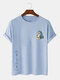 Mens Cartoon Shark Cat Japanese Print Short Sleeve T-Shirts - Light Blue