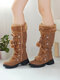 Women Casual Warm Pom Pom Cross Strap Side Zipper Mid Calf Snow Boots - Brown