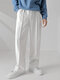 Mens Pleated Solid Casual Straight Pants - White