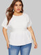 Irregular Elastic Waist Split Back Plus Size T-shirt - White