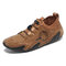 Men Leather Splicing Soft Sole Non Slip Elastic Lace Casual Driving Shoes - Brown