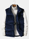 Mens Corduroy Zip Front Stand Collar Solid Warm Vests Gilet With Pocket - Blue