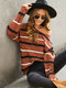 Stripe Print Drop Shoulder Long Sleeve Loose Sweater - Brown