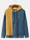 Mens Two Tone Patchwork Embroidered Corduroy Loose Hoodies - Blue