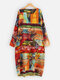 African Print Asymmetrical Hem Plus Size Dress - Orange