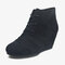 Women Plus Size Suede Comfy Lace Up Wedges Heel Ankle Boots - Black