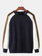 Mens Contrast Color Raglan Sleeve Cotton Loose Daily Pullover Sweatshirt - Dark Blue