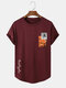 T-shirts à manches courtes avec ourlet incurvé et paysage de cocotiers pour hommes - Vin rouge