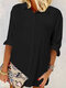 Women Solid Chest Pocket Irregular Hem Long Sleeve Shirt - Black