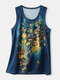 Butterfly Print O-neck Sleeveless Casual Tank Top For Women - Blue
