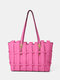 Faux Leather Woven Multi-pocket Crossbody Bag Large Capacity Handbag Tote - Rose Red