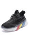 Women Breathable Comfy Lace-up Casual Fashion Rainbow Chunky Sneaker Shoes - Black