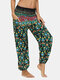 Bohemian Floral Print Sports Yoga Bloomers Pants with Pocket - Green