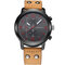 Fashion Brown Black Leather Strap Big Dial Quartz Sport Watches for Men - Khaki