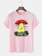 Mens Cartoon Mushroom Print Short Sleeve Preppy T-Shirt - Pink