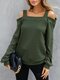 Women Solid Color Off Shoulder Patchwork Loose Casual Blouse - Green