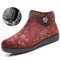Women Comfort Flower Cloth Warm Lining Soft Sole Ankle Snow Boots - Red