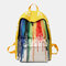 Women Ink Zipper Canvas Large Capacity Casual School Bag Backpack - Yellow