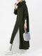 Casual Solid Color Turtleneck Long Sleeve Slit Hem Dress - Green