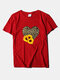 Leopard Sunflower Print Short Sleeves Casual T-shirt For Women - Red