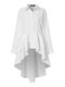 Women Solid Lapel Layered Irregular Hem Long Sleeve Shirt - White