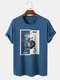 Mens Rose Floral Pattern Letter Print 100% Cotton Short Sleeve Street T-Shirt - Dark Blue