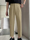 Mens Solid Color Casual Straight Pants With Pocket - Khaki