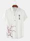 Mens Cherry Blossoms Japanese Print Button Up Short Sleeve Shirts - White