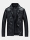 Mens Fashion PU Leather Long Sleeve Slim Fit Casual Zipper Coats Jackets - Black