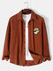 Mens Landscape Pattern Patched Fleece Plush Casual Long Sleeve Shirts - Brown