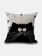 Valentine Black And White Cats Pattern Linen Cushion Cover Home Sofa Art Decor Throw Pillowcase - #01