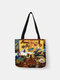 النساء قماش لطيف الكرتون النفط الطلاء القط الطباعة ضد للماء حقيبة تسوق حقيبة كتف حقيبة يد حمل - #08
