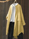 Vintge Stand Collar Pockets Plus Size Long Shirt - Yellow