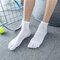 Mens Cotton Sport Solid Color Five Toe Socks Breathable Soft Comfortable Casual Middle Tube Socks - White