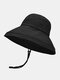 महिला कपास और लिनन ठोस रंग बड़ा ब्रिम सन संरक्षण बाल्टी टोपी - काली