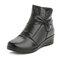 Women Winter Rhinestone Butterfly Knot Leather Plush Lining Wedges Boots - Black