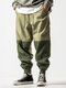 Uomo patchwork bicolore casual con coulisse in vita sciolto Pantaloni Inverno - verde