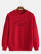 Mens Cotton Cat Letter Printing Casual Crew Neck Pullover Sweatshirts - Red