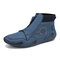 Menico Men Front Zipper Microfiber Leather Sock Ankle Boots - Blue
