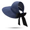 Women UV Protection Straw Hat Wide Brim Bucket Hats Round Flat Caps Beach Holiday Cap - Navy