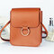 Women Faux Leather Mini Phone Purse 3 Layers Solid Casual Crossbody Bag - Brown