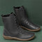 Large Size Zipper Mid Calf Solid Color Knight Boots - Black