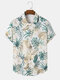 Mens Tropical Plant Print Button Up Holiday Short Sleeve Shirts - Green