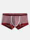 Men Striped Cotton Boxer Briefs Comfortable Contrast Color Contour Pouch Underwear - Red