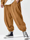 Pantalon en velours côtelé solide pour hommes, ample, décontracté, manchette élastique, hiver - marron