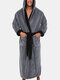 Mens Solid Color Pajamas Robe Soft Classical Waist Drawstring Loungewear With Two Pockets - Gray