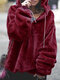 Plush Solid Color Irregular Long Sleeve Hoodie For Women - Wine Red