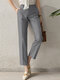 Solid Pocket Tailored Pants For Women - Gray